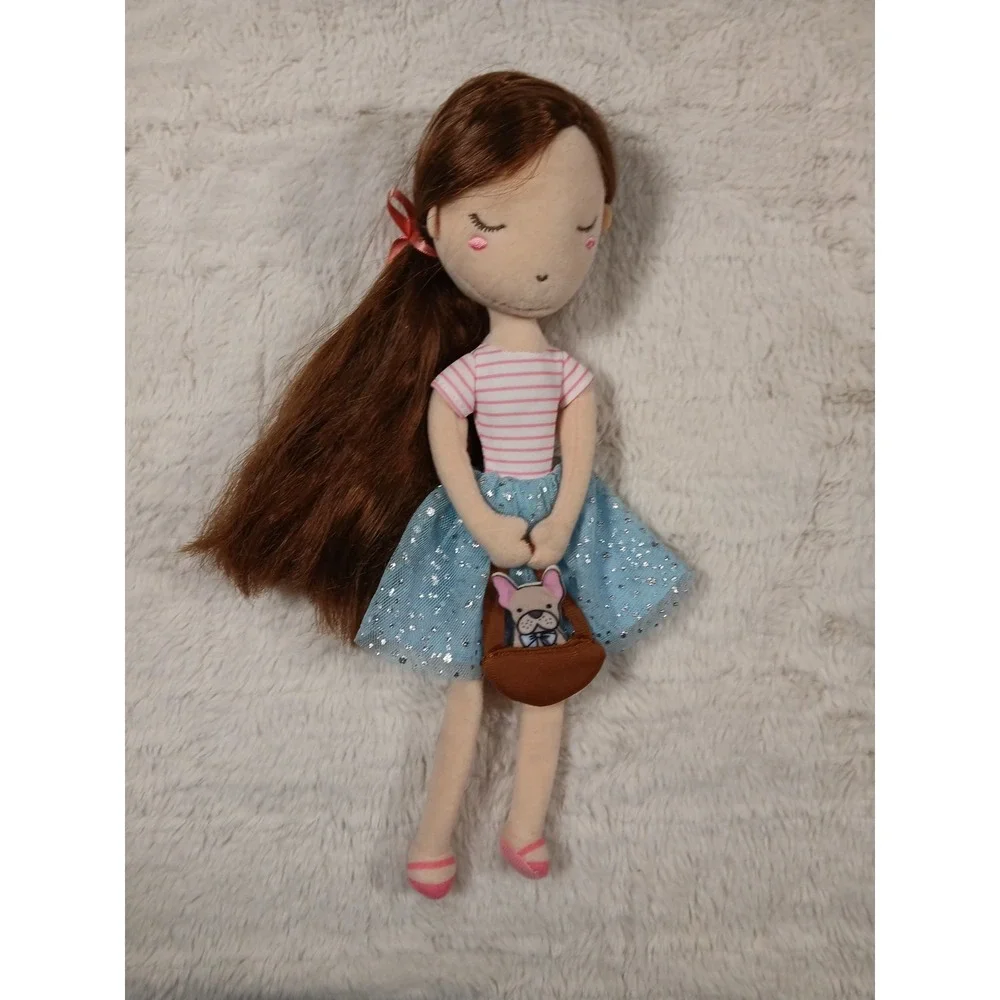 Floral Little Lilly Floral Girl with French‎ Bulldog Doll Plush Ragdoll 12